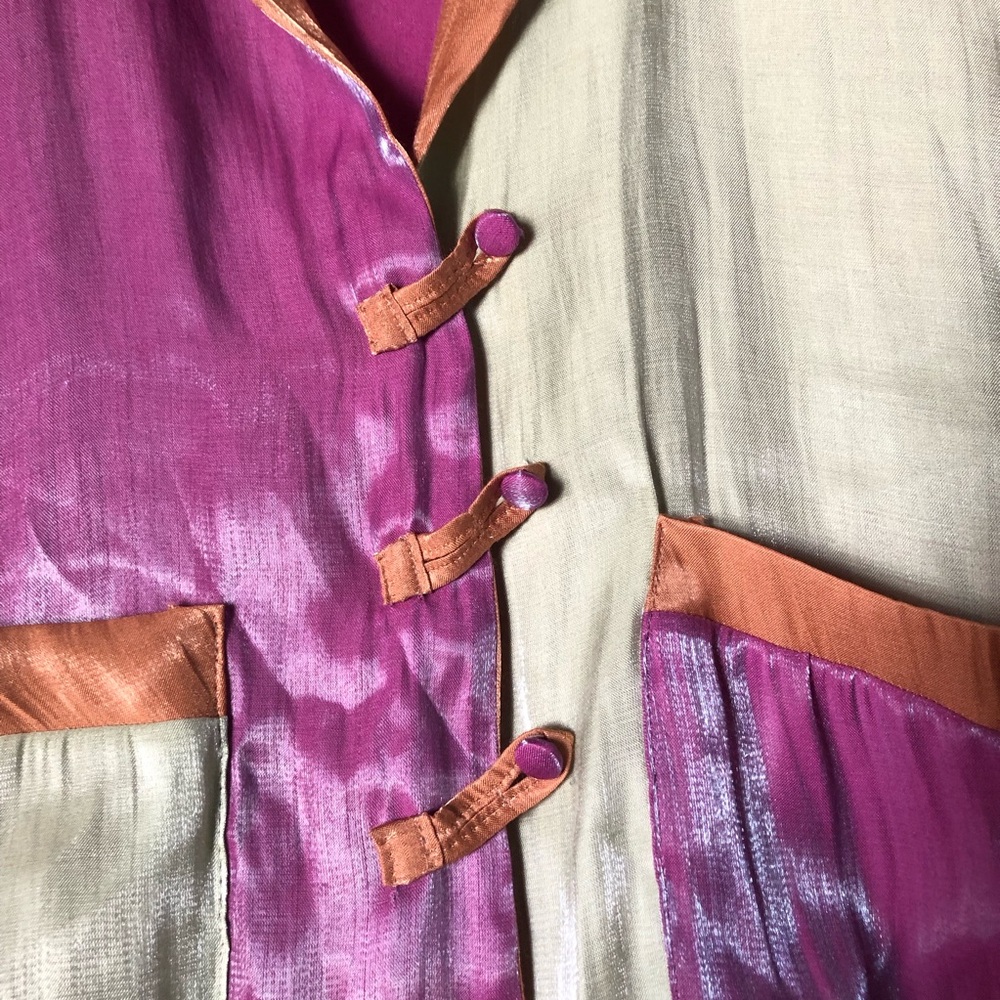 Pastiche Pink Collared Silky Color Block Button Up Blouse Size Small - Picture 6 of 16